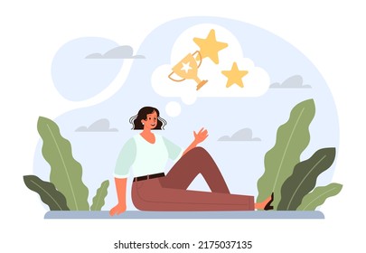 Daydreaming concept. Business characters dreaming or daydreaming about something cheerful. Fantasy and imagination, inspirational thinking idea. Flat vector illustration