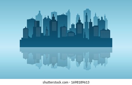 Daylight of city reflection in the lake