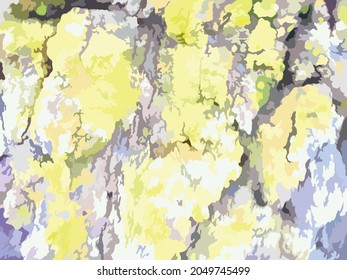 Daylight colored tree background with moss for camouflage. Grunge rotten wood with moss in yellow-green tones for background and texture, prints and fabric products, creative autumn compositions, etc.