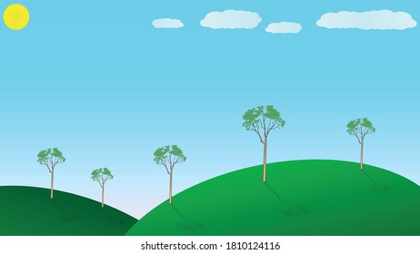 Daylight landscape with trees and clouds vector background