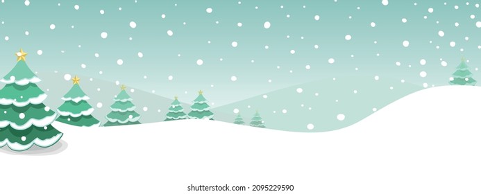 Daylight Natural snowing landscape with snow on the ground and Christmas trees covered with snow Background Template Design for Christmas and New Year.