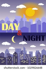 Daylight and night lights city Background