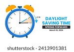 Daylight Saving Time Begins. The clock turns one hour on March 10, 2024. Spring forward concept banner. Vector illustration