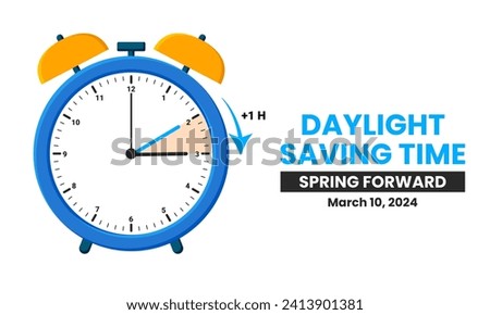 Daylight Saving Time Begins. The clock turns one hour on March 10, 2024. Spring forward concept banner. Vector illustration