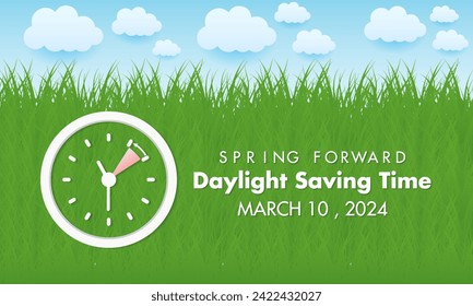 Daylight Saving Time begins Observed every year of March, Daylight Concept Vector banner, flyer, poster and social medial template design.