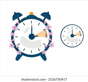 Conjunto de iconos de cambio de reloj de horario de verano. Primavera hacia adelante, caída hacia atrás iconos de polvo Ilustración vectorial