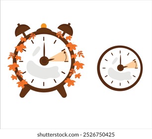 Conjunto de iconos de cambio de reloj de horario de verano. Primavera hacia adelante, caída hacia atrás iconos de polvo Ilustración vectorial