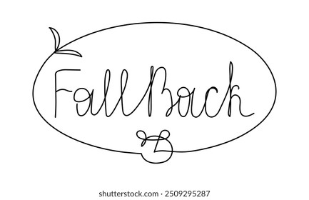 Daylight Saving Time concept with clock and Lettering in line art. Poster Or Banner Background with hand write Fall back words. Wintertime, change arrow on one hour. Editable stroke.