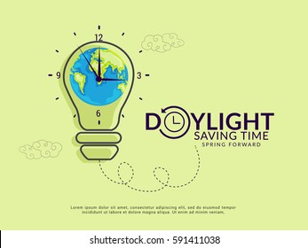 Daylight Saving Time Concept With Clock And Lettering Design,Poster Or Banner Background.