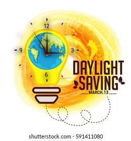 Daylight Saving Time Concept With Clock And Lettering Design,Poster Or Banner Background.