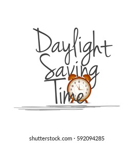 Daylight Saving Time Concept With Clock And Lettering Design,Poster Or Banner Background.