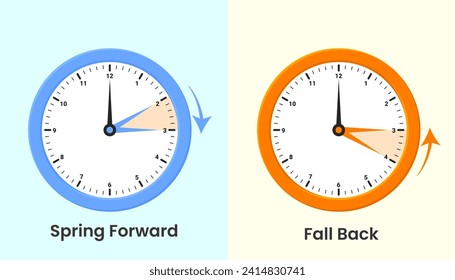 Daylight saving time concept. Spring forward and fall back clock set. Summer and winter time. Illustration vector