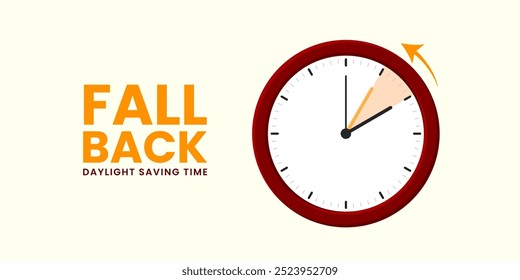 Daylight saving time end. Fall back, set clock back one hour. Minimalist alarm clock design. Vector illustration