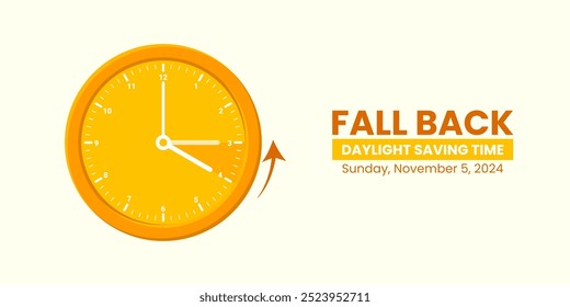 Daylight saving time end. Fall back, set clock back one hour. Minimalist alarm clock design. Vector illustration