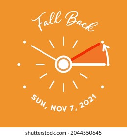 Daylight Saving Time ends 2021, banner. Graphic minimalist clock with turning clock hands to winter time. Fall backward concept. Clocks with date of 7 november. Vector illustration