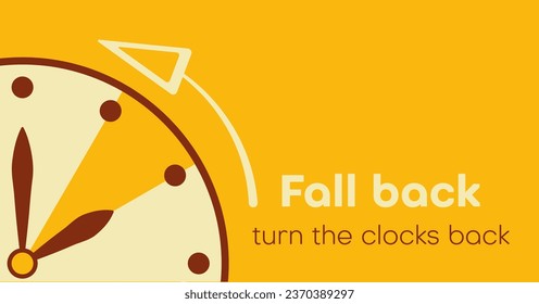 Daylight Saving Time ends, banner. Graphic minimalist clock with turning clock hands to winter time. Fall backward concept. Vector illustration