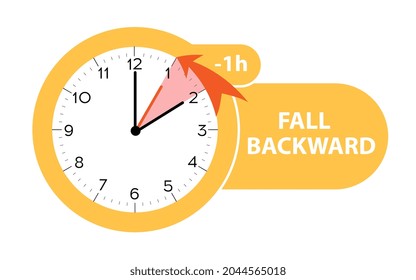 Daylight Saving Time ends concept. Web Banner reminder with fall backward time. Vector illustration with clocks turning to an hour back.