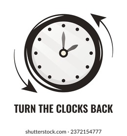 Daylight saving time ends. Fall back change clocks. Vector illustration with a clock turning an hour back. 