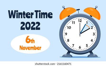 Daylight Saving Time Ends November 6, 2022. Alarm Clock Set To Clock Back One Hour. WinterTime, Fall Back.