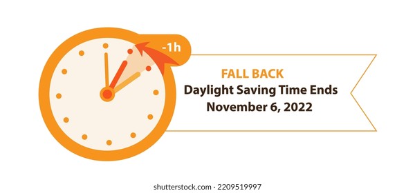 Daylight Saving Time Ends November 6, 2022 Web Banner Reminder. Vector illustration with clocks turning an hour back