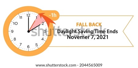 Daylight Saving Time Ends November 7, 2021 Web Banner Reminder. Vector illustration with clocks turning to an hour back
