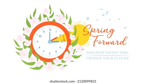 Cartel, Cartel, Fondo, Guarda de la Hora del Día. Concepto de "Primavera Adelante".