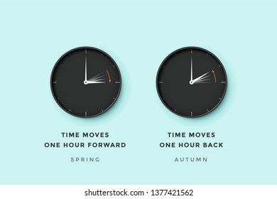 Daylight saving time. Set of clock time for Spring forward, Autumn back, Summer time. Banner, poster for daylight saving time. Vector Illustration