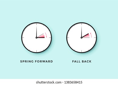 Daylight saving time. Set of clock time for Spring forward, Autumn back, Summer time. Banner, poster for daylight saving time. Vector Illustration