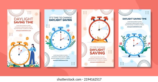 Daylight Savings Time Social Media Stories Template Hand Drawn Cartoon Flat Illustration