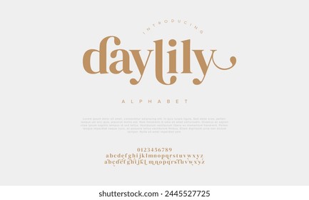 Daylily elegant Font Uppercase Lowercase and Number. Classic Lettering Minimal Fashion Designs. Typography modern serif fonts regular decorative vintage concept. vector illustration