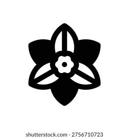 Daylily. Outlined stroke vector icon with black-filled details.