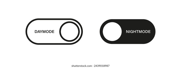 Daymode and nightmode toggle switch. Night and day diaplay mode. Light and dark theme icons.