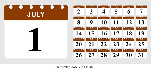 Dias do calendário de julho. Modelo de calendário. Ilustração vetorial.