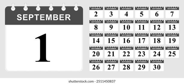 Calendario de días de septiembre. Plantilla del calendario. Ilustración vectorial.