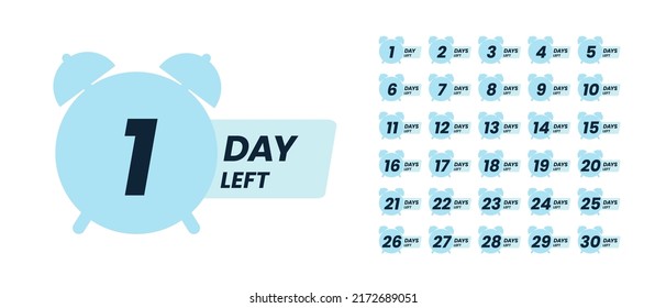 Days countdown banner. Web banner with alarm clock, numbers and days left text. Set of last offer banners. Last minute offer or sale countdown banner. Promotion sale banner. Days count. Vector