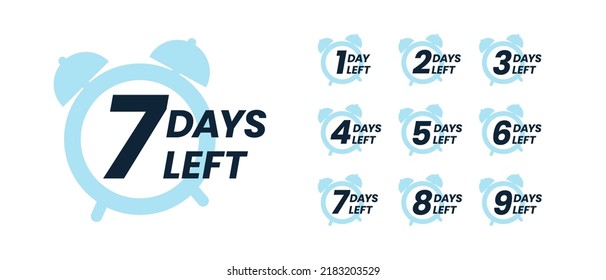 Days countdown banner. Web banner with alarm clock, numbers and days left text. Set of last offer banners. Last minute offer or sale countdown banner. Promotion sale banner. Days count. Vector