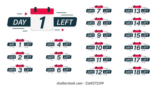 Days countdown banner. Web banner with calendar, numbers and days left text. Set of calendar icon. Last minute offer or sale countdown banner. Promotion icon. Days count. Vector illustration