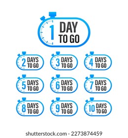 Days countdown. Days to go 1 2 3 4 5 6 7 8 9 10. The days left badges set. Product limited promo