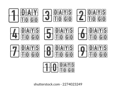 Days countdown. Days to go 1 2 3 4 5 6 7 8 9 10. The days left badges set. Product limited promo