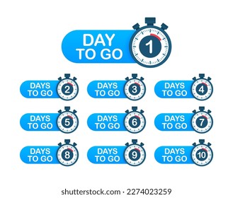 Days countdown. Days to go 1 2 3 4 5 6 7 8 9 10. The days left badges set. Product limited promo