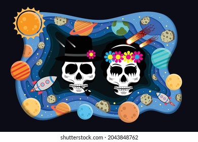 Days of the Dead or Dia de los muertos on galaxy background