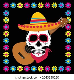 Days of the Dead or Dia de los muertos with play music. Vector illustration