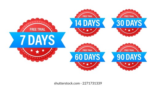 Days free trial emblem. 7 14 30 60 90 Days trial. Vector stock illustration. 