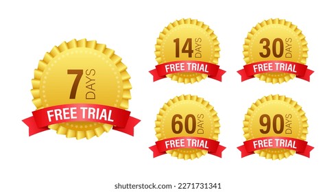 Days free trial emblem. 7 14 30 60 90 Days trial. Vector stock illustration. 