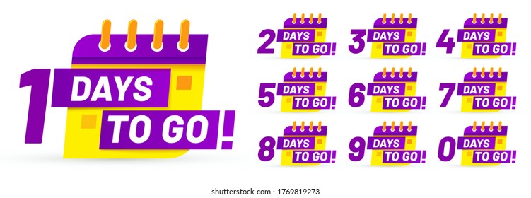 Days To Go Badges. Number Left, Time To Sale, Day Badge Down, Countdown Sign Timer Counter, Vector Illustration