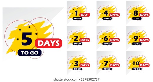 Days to go banner, Countdown left days banner. count time sale. Nine, eight, seven, six, five, four, three, two, one, zero days to go, days left. Vector illustration