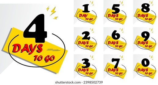 Days to go banner, Countdown left days banner. count time sale. Nine, eight, seven, six, five, four, three, two, one, zero days to go, days left. Vector illustration