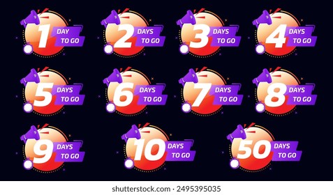 Days To Go Countdown banner template design. 1,2,3,4,5,6,7,8,9,10,20 days left countdown icon. vector 