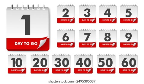 Days To Go Countdown banner template design. 1,2,3,4,5,6,7,8,9,10,20 days left countdown icon. vector 