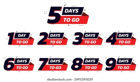 Days To Go Countdown banner template design. 1,2,3,4,5,6,7,8,9,10,20 days left countdown icon. vector 